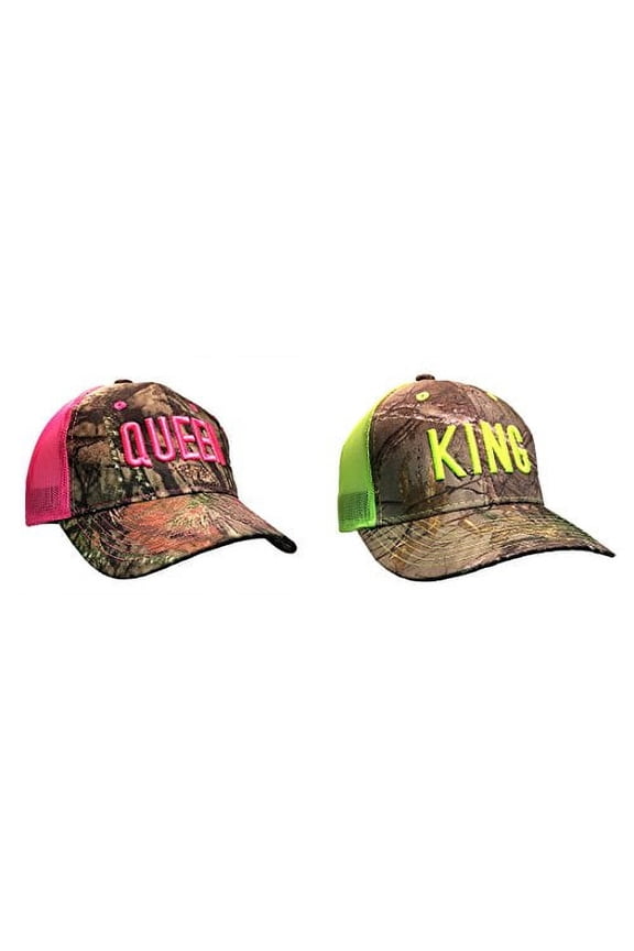 King and Queen Couple Camo Adult Adjustable Mesh Hats, Sold As A Set