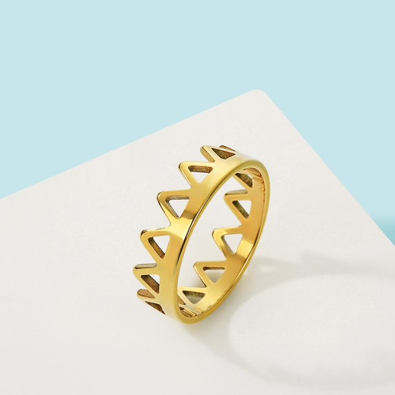 King and Queen Crown Ring Gold Plated Stainless Steel Power Ring Birthday Anniversary Jewelry