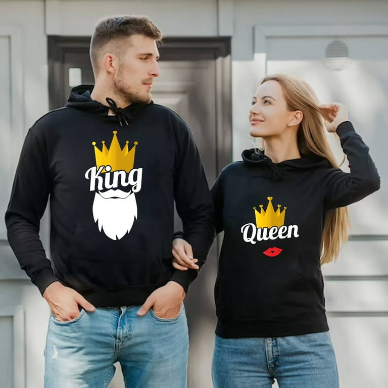King and Queen Matching Hoodies for Couples Cotton in Black 5XL