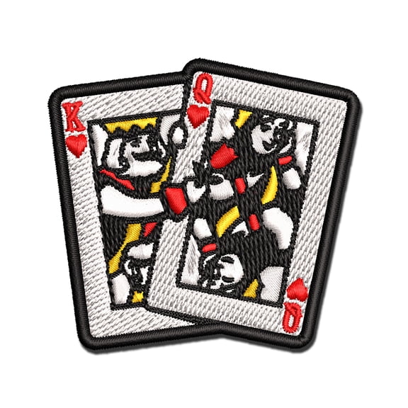 King and Queen of Hearts Playing Cards Applique Multi-Color Embroidered Hook & Loop Patch - 3 Inch Medium