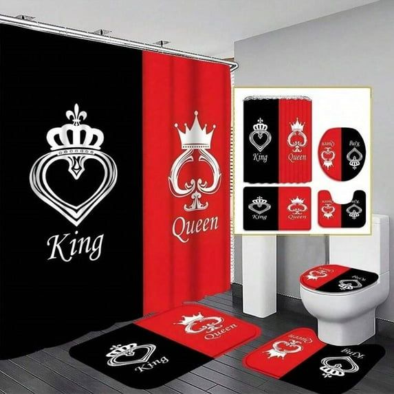 King and Queen theme Curtain Theme Bathroom Curtain Set with Hooks Decor 72"X72"