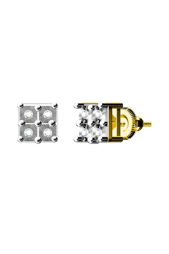 King of Bling's 0.03ct Diamond Stud Earrings For Women Yellow 925 Sterling Silver Stud For Men