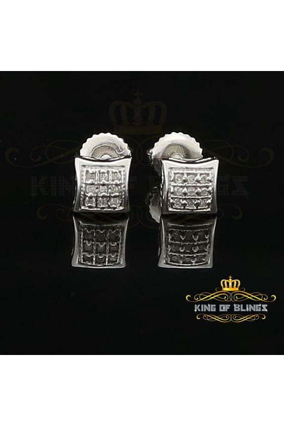 King of Bling's 0.05ct 925 Sterling White Silver Diamond Square-Shape Men's & Women's Earrings