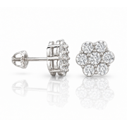 King of Blings 0.05ct Diamond 925 Sterling Silver White Floral Earrings For Mens / Womens