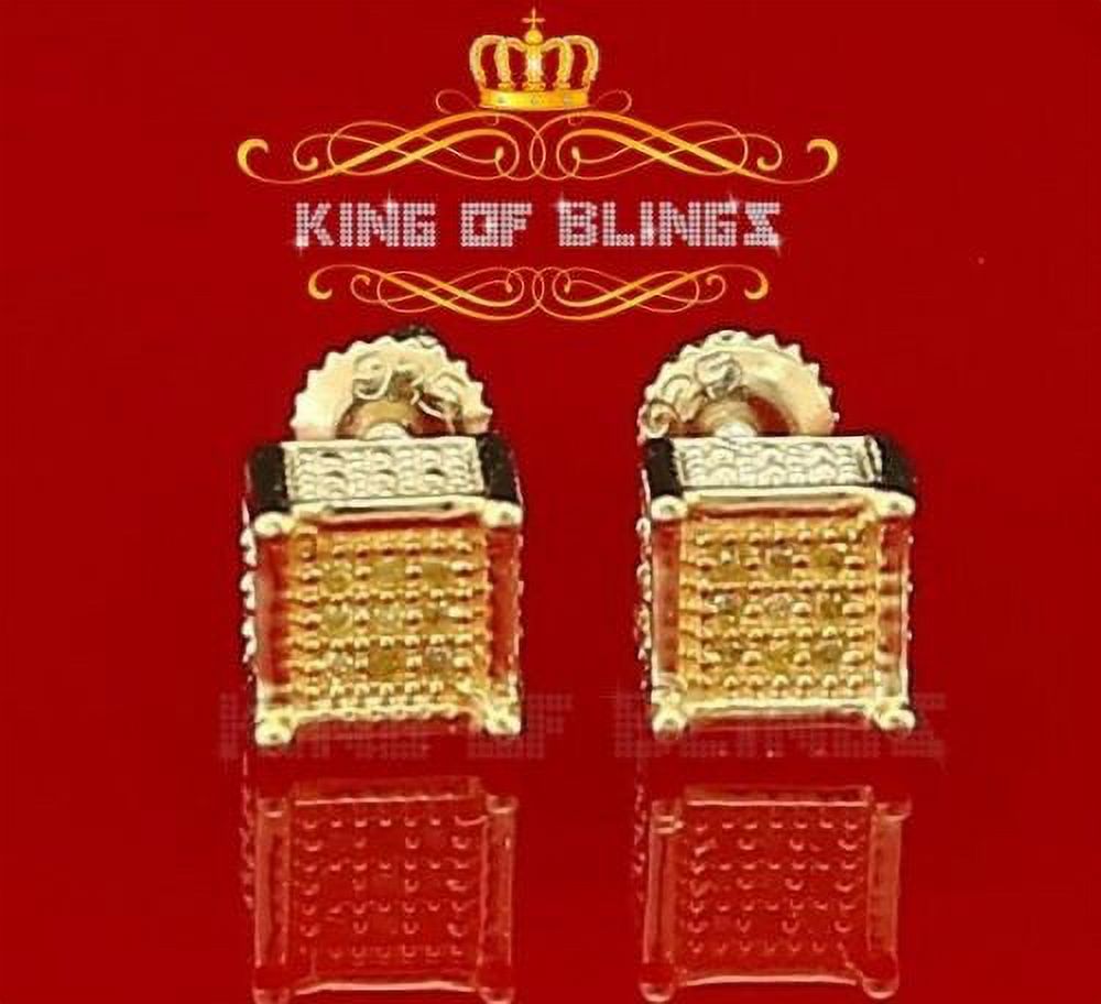 King of Bling's 0.05ct Diamond 925 Sterling Silver Yellow Stud Gents / Ladies Square Earrings