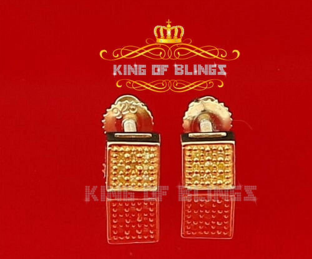 King of Bling's 0.05ct Diamond 925 Sterling Silver Yellow Stud Ldies / Gents Square Earrings