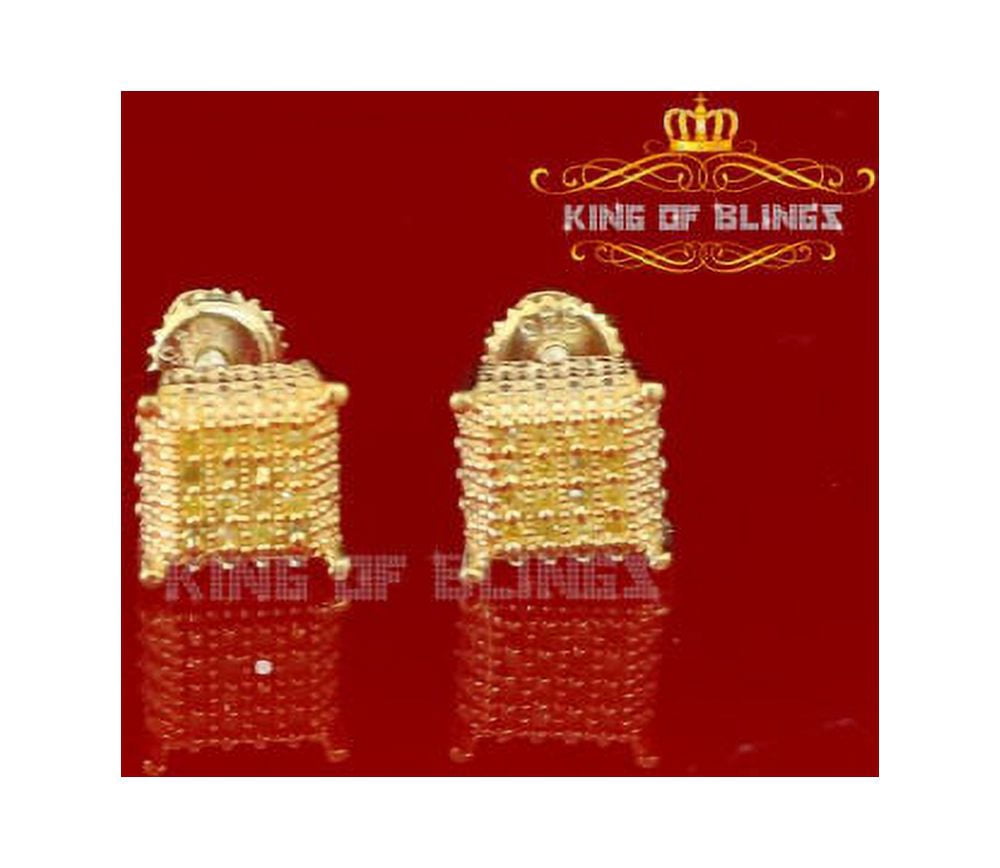 King of Bling's 0.05ct Diamond 925 Sterling Silver Yellow Stud Women / Men Square Stud Earrings
