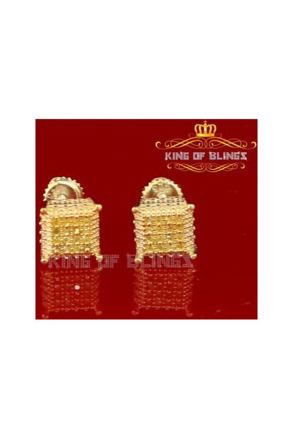 King of Bling's 0.05ct Diamond 925 Sterling Silver Yellow Stud Women / Men Square Stud Earrings