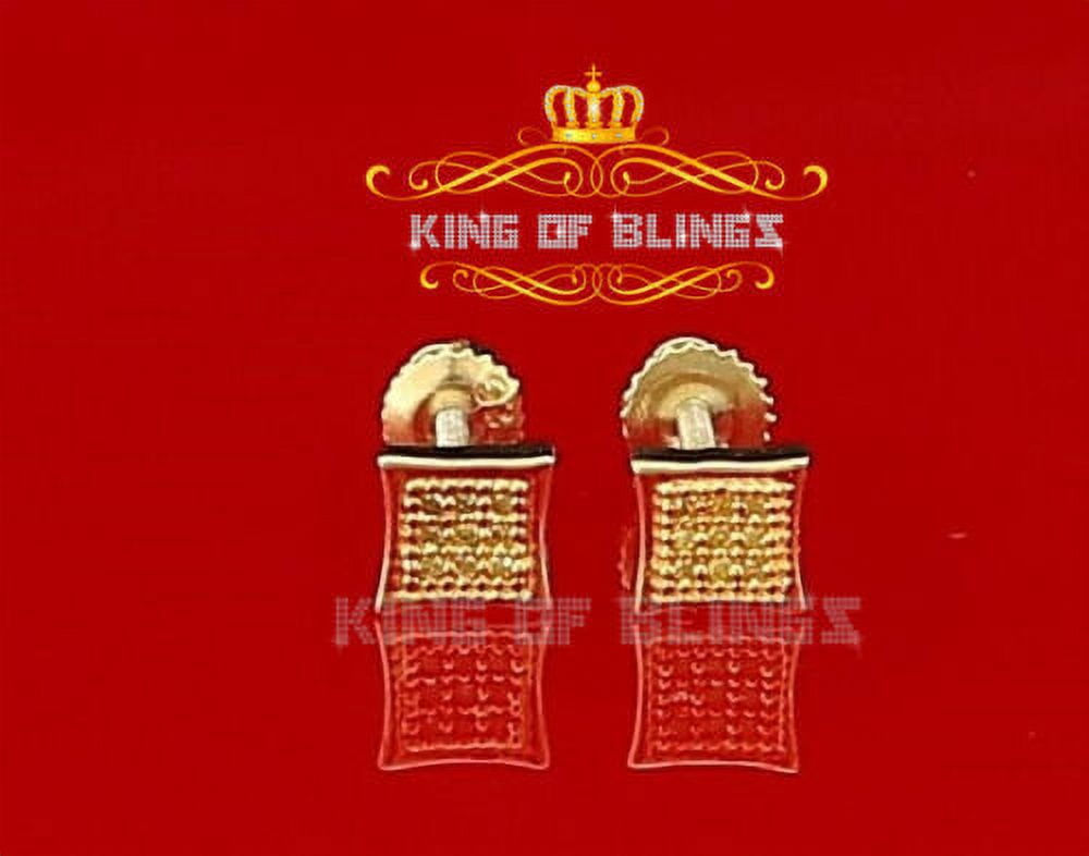 King of Bling's 0.05ct Diamond 925 Sterling Silver Yellow Stud Women's/ Men's Square Earrings