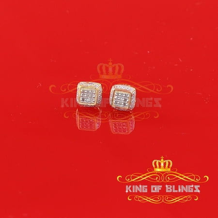 King of Bling's 0.05ct Diamond Square Earrings For Women Yellow 925 Sterling Silver Stud For Men