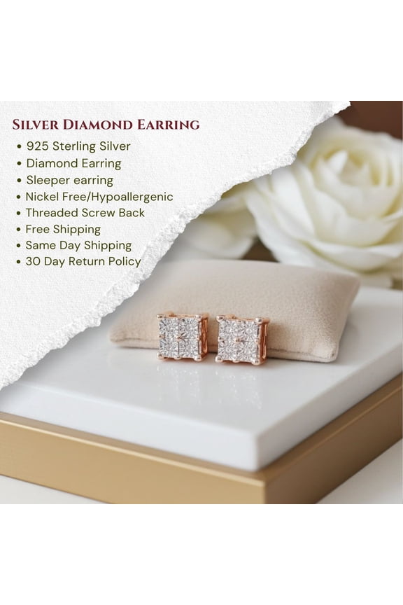 King of Bling's 0.05ct Diamond Stud Earrings For Women Yellow 925 Sterling Silver Stud For Men