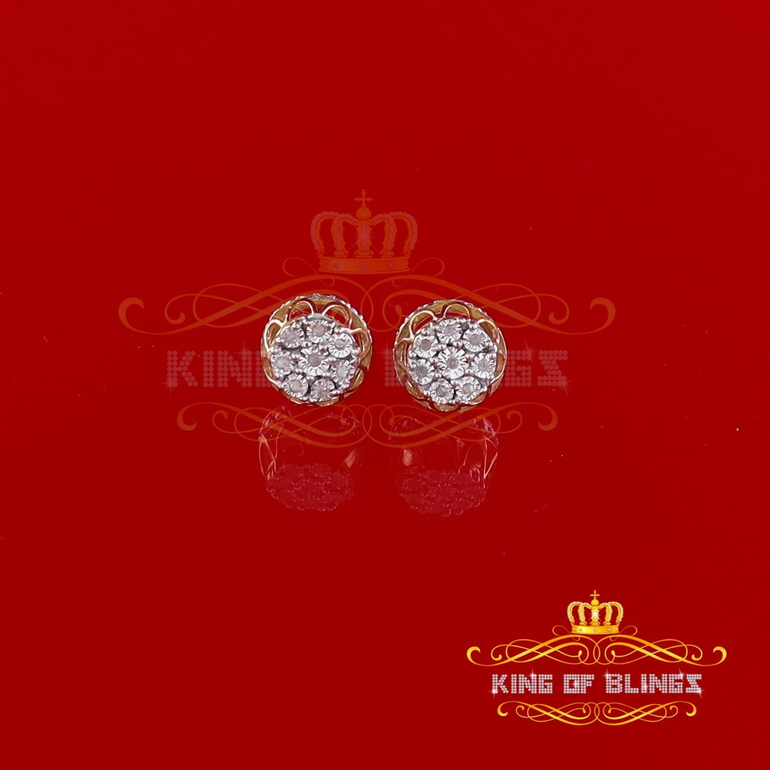 King of Bling's 0.05ct Diamond Stud Earrings For Women Yellow 925 Sterling Silver Stud For Men