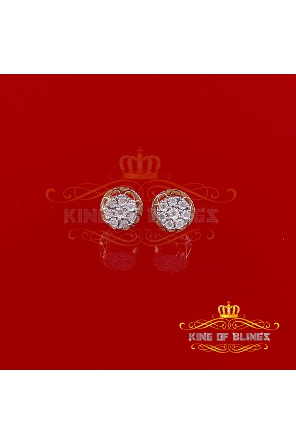 King of Bling's 0.05ct Diamond Stud Earrings For Women Yellow 925 Sterling Silver Stud For Men