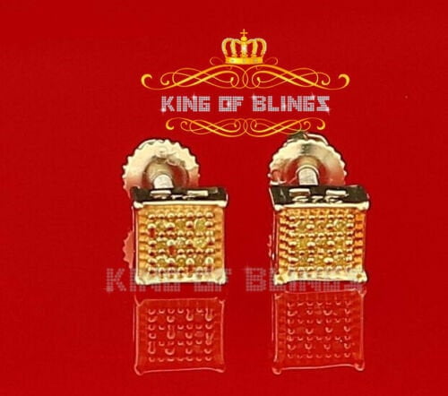 King of Bling's 0.05ct Diamond Yellow 925 Sterling Silver Stud Women's / Men's Square Earrings