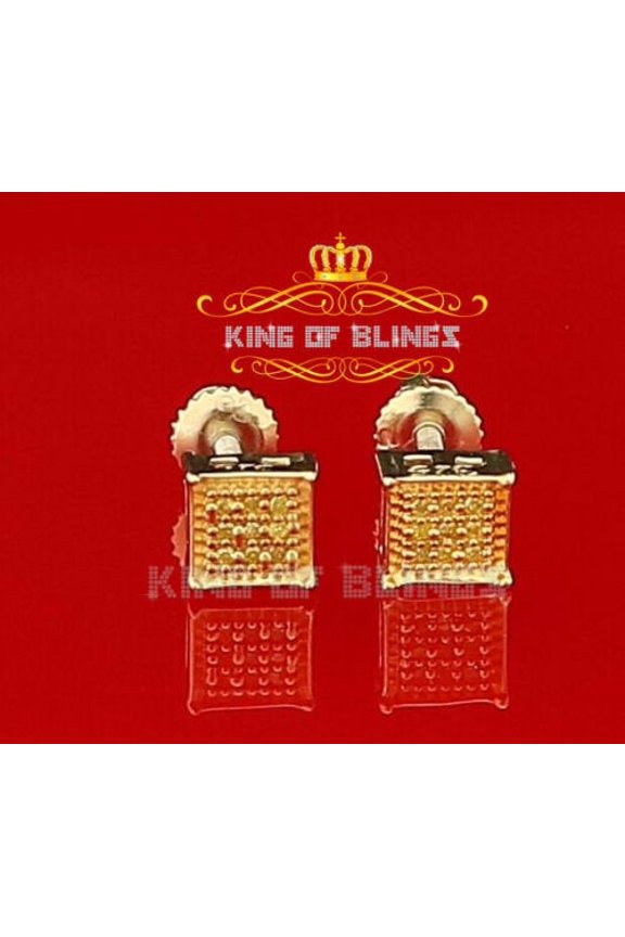 King of Bling's 0.05ct Diamond Yellow 925 Sterling Silver Stud Women's / Men's Square Earrings