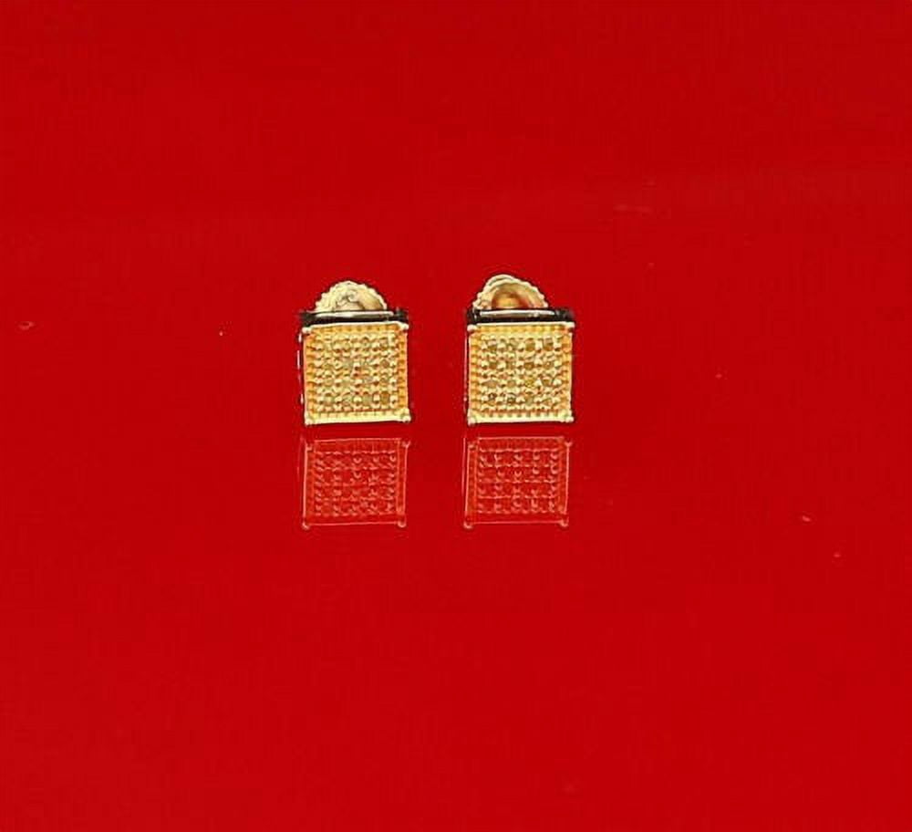 King of Bling's 0.05ct Diamond Yellow Collection Sterling Silver Stud Women/ Men Square Earrings