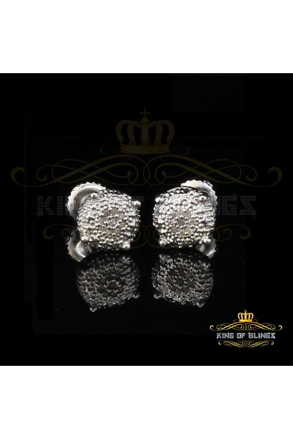 King of Bling's 0.05ct Real Diamond 925 Sterling Silver White For Men's & Women's Round Earring