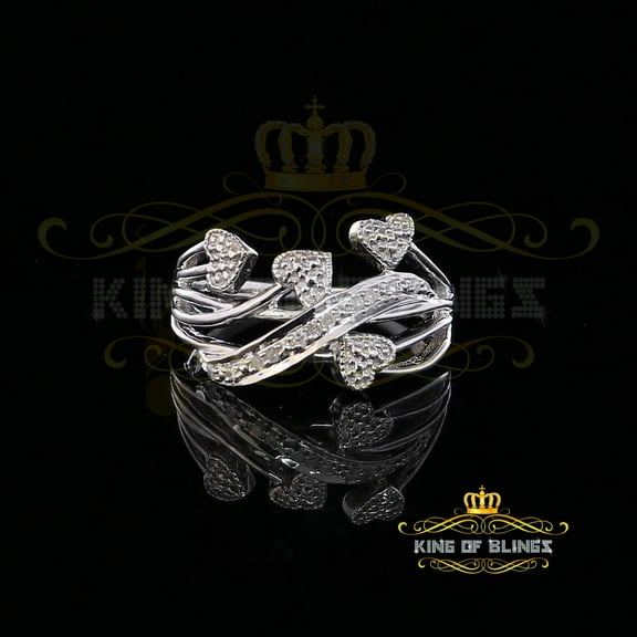 King of Bling's 0.06 CT Real Diamond Womens Sterling Silver Multiple Heart White Ring Size 6.5