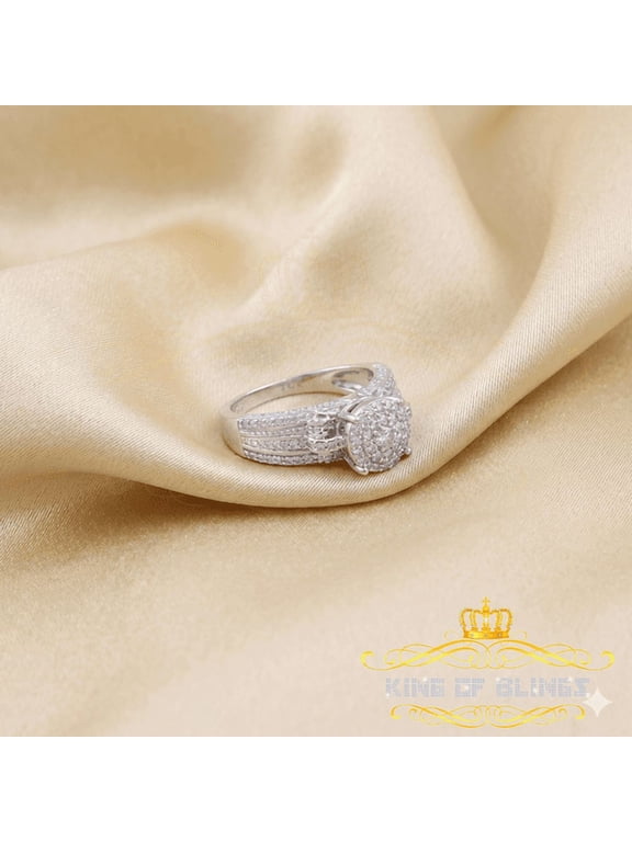 King of Bling's 0.10CT Real Diamond 925 Sterling White Silver Fashion Round Womens Ring Sz 7