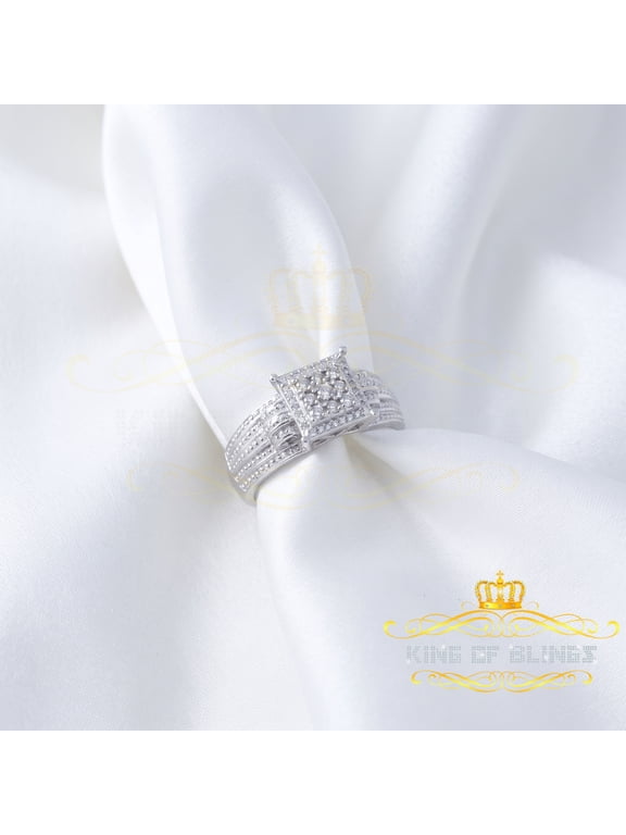 King of Bling's 0.10CT Real Diamond 925 Sterling White Silver Fashion Square Womens Ring Size 7