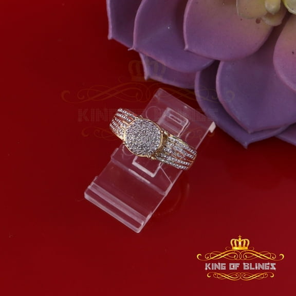 King of Bling's 0.10CT Real Diamond 925 Sterling Yellow Silver Fashion Round Womens Ring Size 7