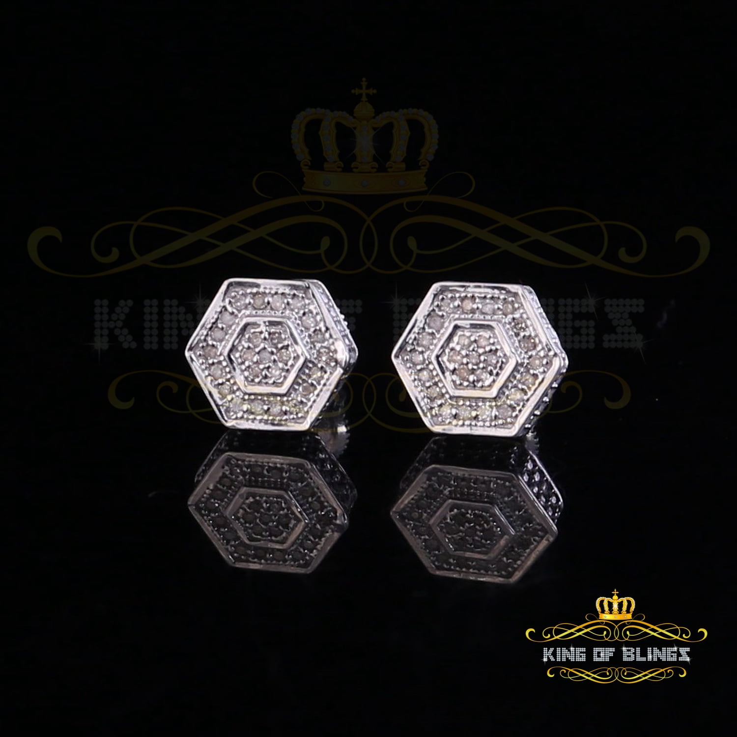 King of Bling's 0.10ct Diamond 925 Sterling Silver Hip Hop White Stud Earring For Men / Women
