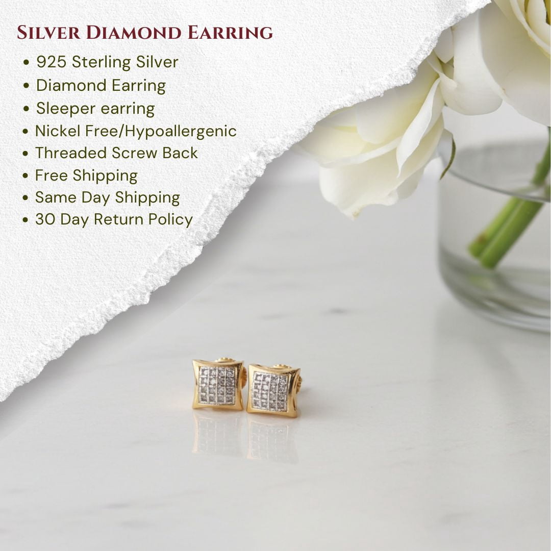 King of Bling's 0.10ct Diamond 925 Sterling Silver Yellow For Men's & Women's Stud Kite Earrings