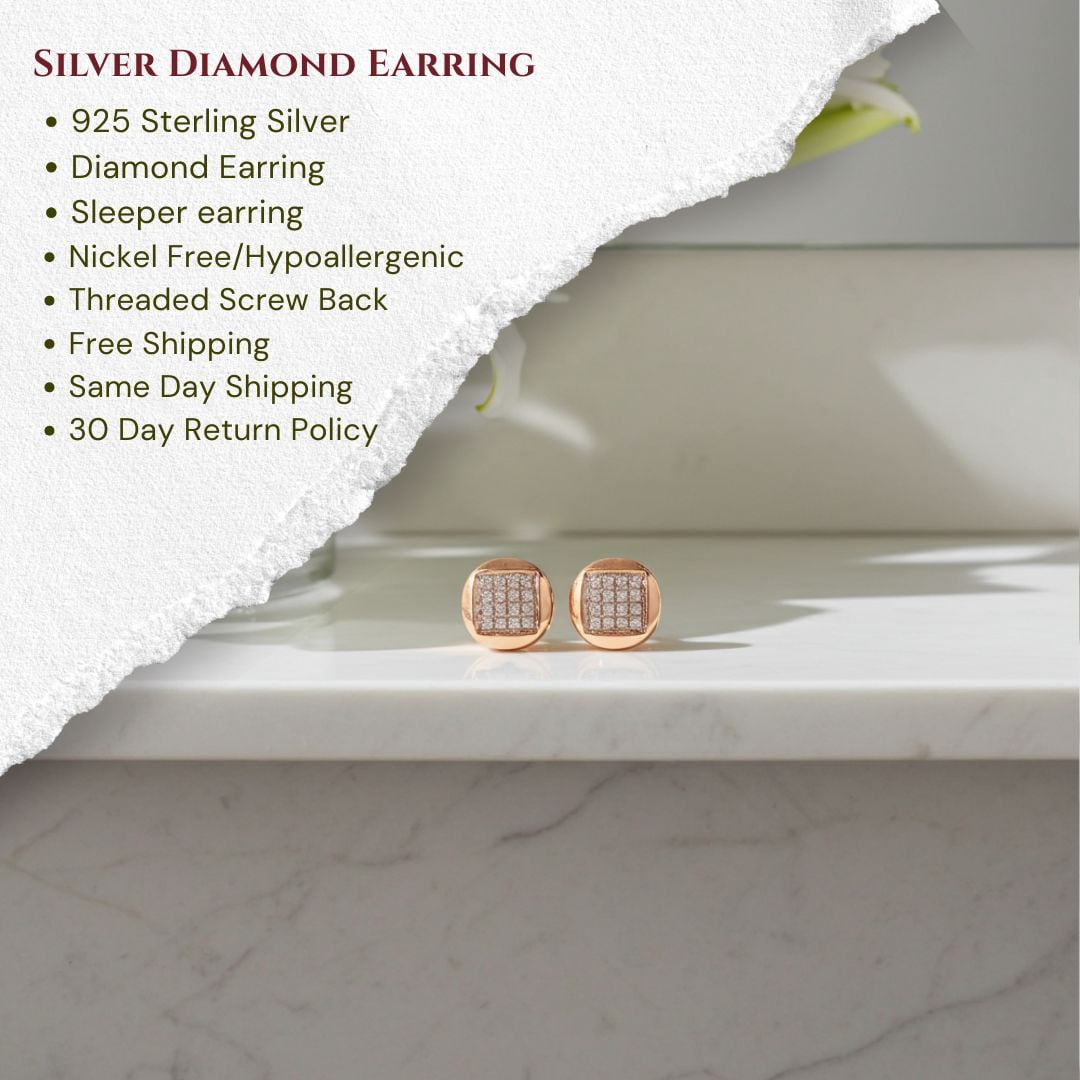 King of Bling's 0.10ct Diamond 925 Sterling Silver Yellow For Women's & Men's Round Stud Earring