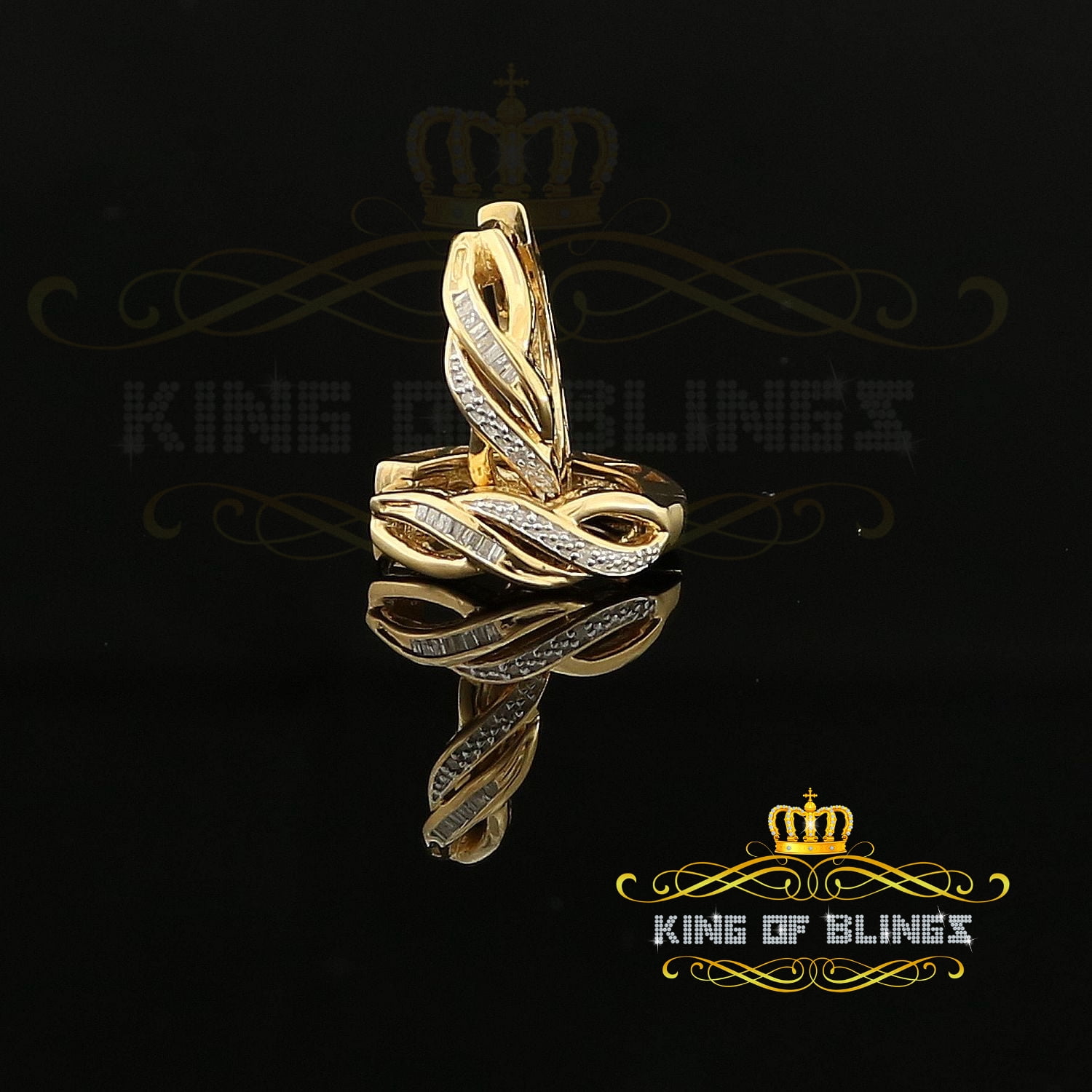 King of Bling's 0.10ct Diamond 925 Sterling Silver Yellow Hoop Hola Stud Earring For Men / Women