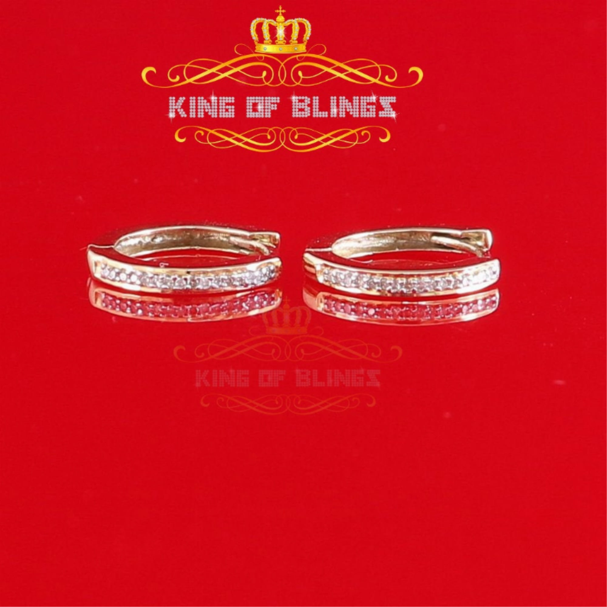 King of Bling's 0.10ct Diamond 925 Sterling Silver Yellow Hoop Stud Earrings For Men's / Women's