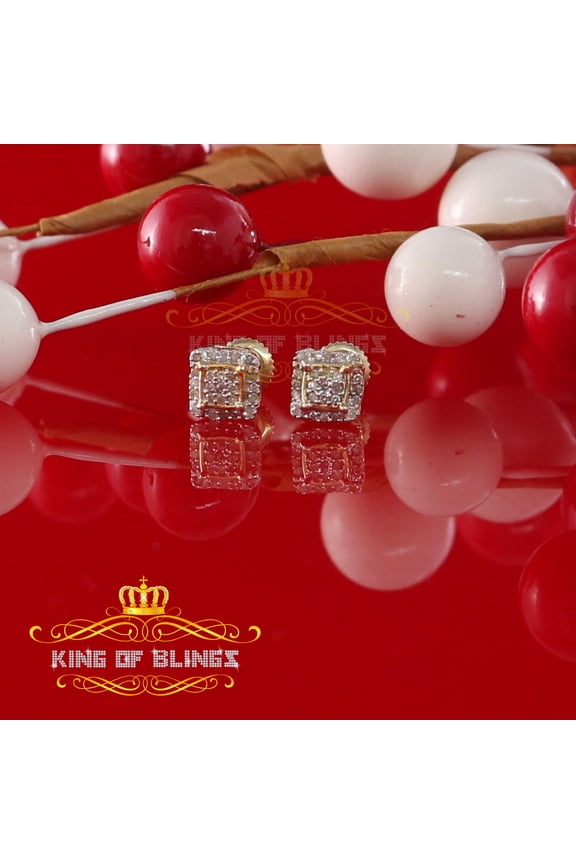 King of Bling's 0.10ct Diamond 925 Sterling Silver Yellow Square Earring For Men's / Women's