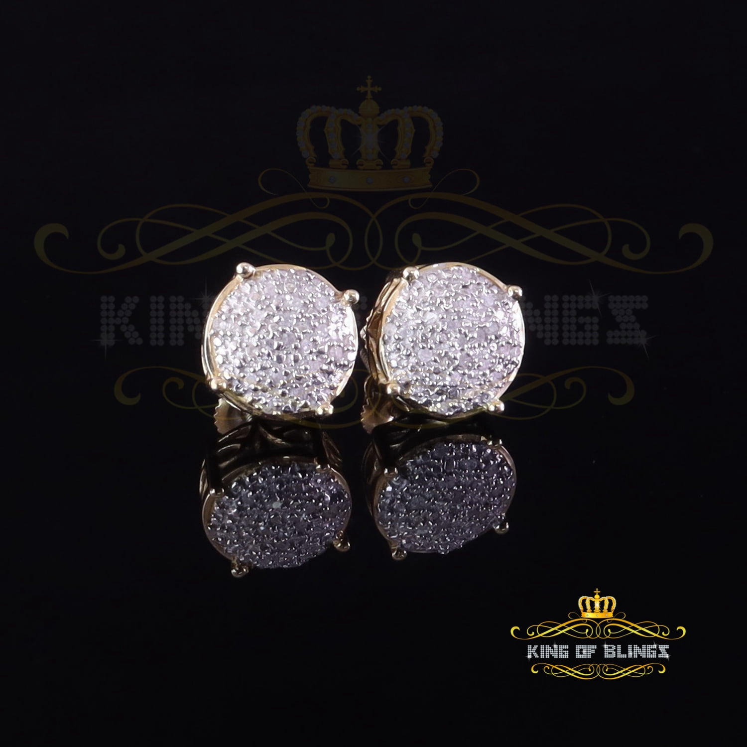 King of Bling's 0.10ct Diamond 925 Sterling Yellow Silver for Men's & Womens Stud Round Earrings