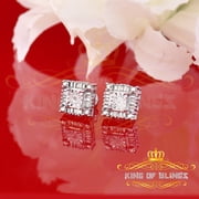 King of Blings 0.10ct Diamond 925 White Silver Hip Hop Square Earrings For Womens & Mens