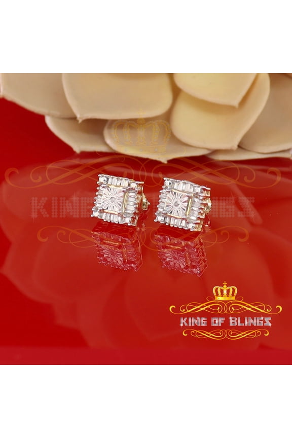 King of Bling's 0.10ct Diamond 925 Yellow Silver Hip Hop Square Earrings For Women's & Men's