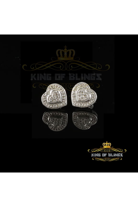 King of Bling's 0.10ct Diamond Heart Earring White 925 Sterling Silver Stud For Men's & Women's