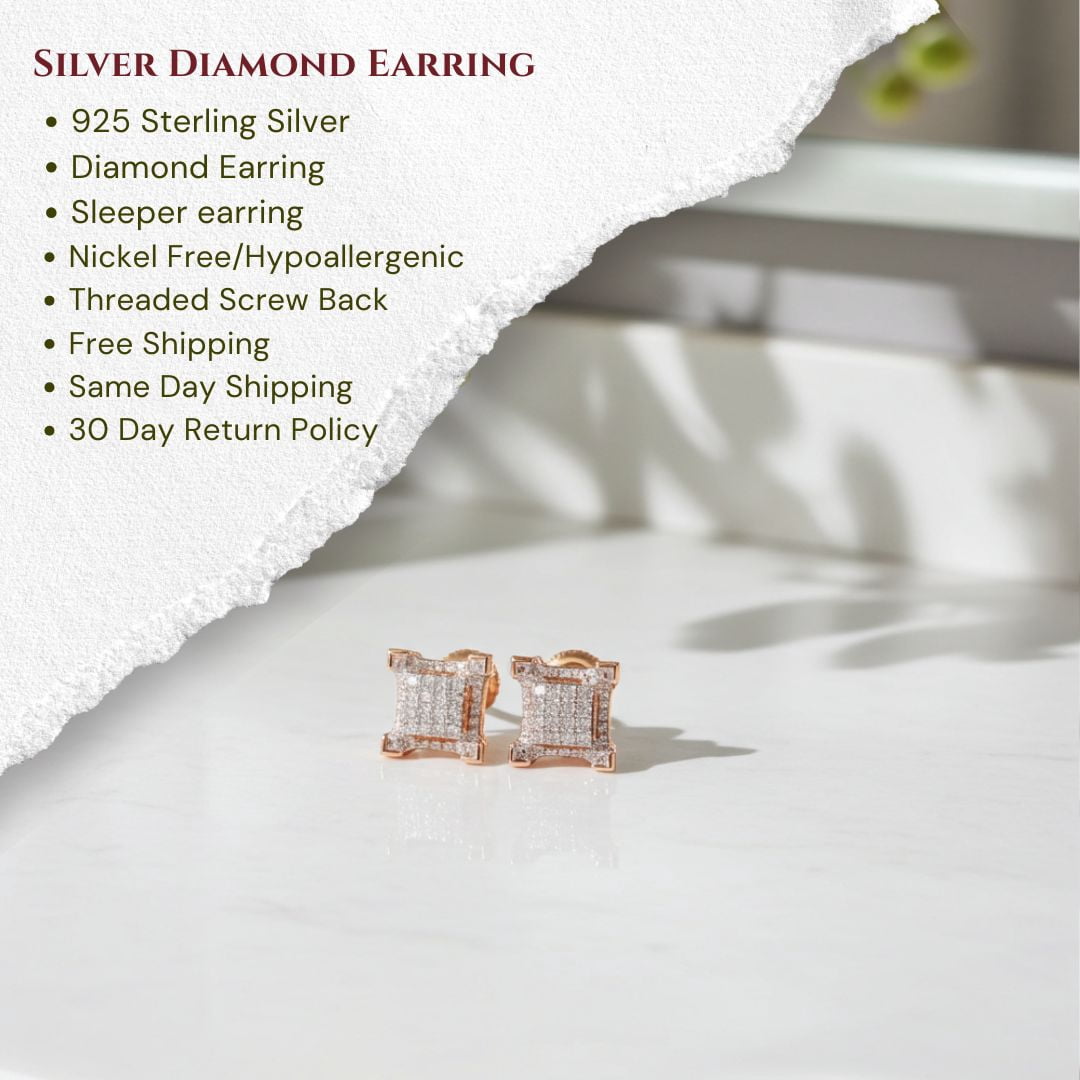 King of Bling's 0.10ct Diamond Stud Earrings For Women Yellow 925 Sterling Silver Stud For Men