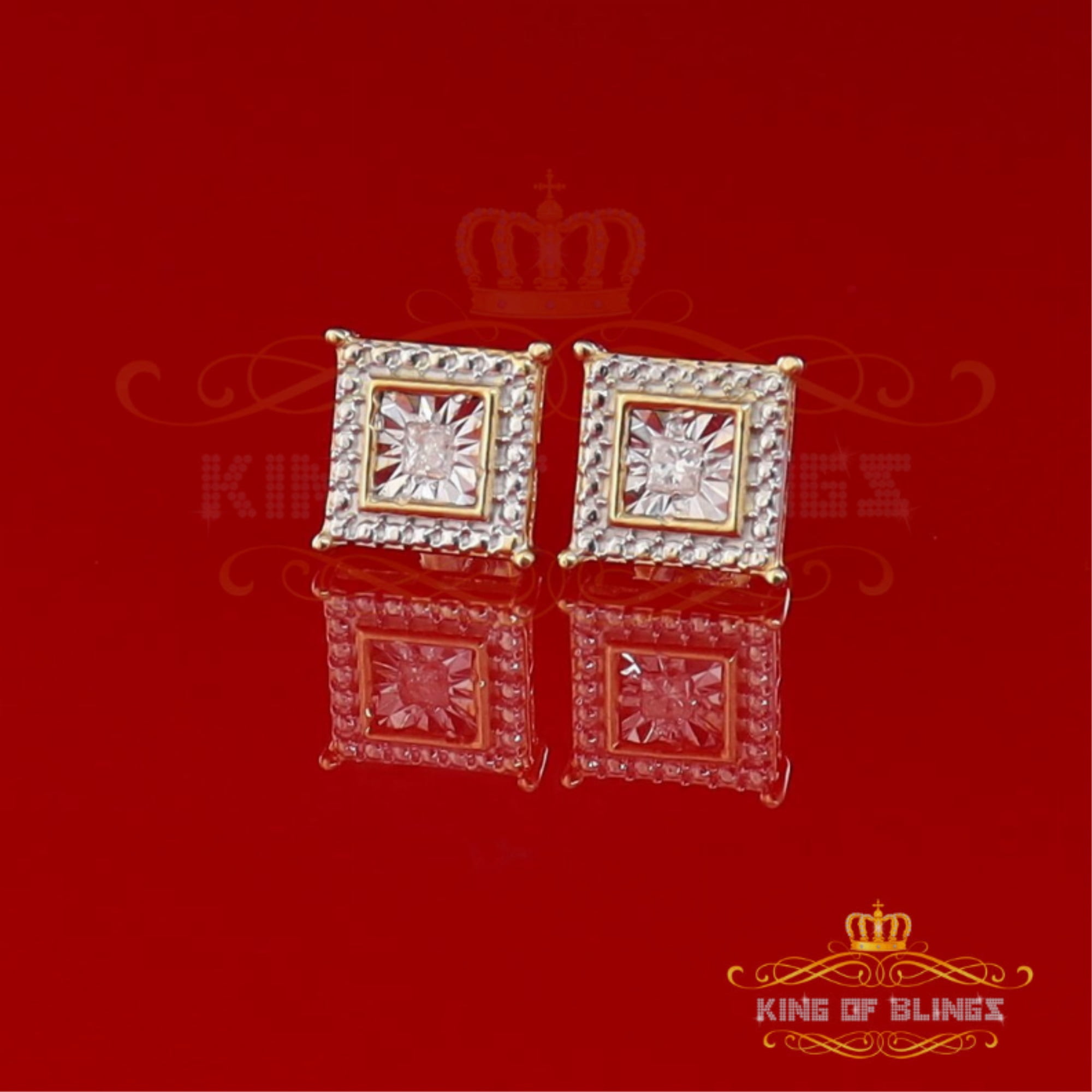 King of Bling's 0.10ct Diamond Stud Earrings Yellow 925 Sterling Silver For Men's & Women's