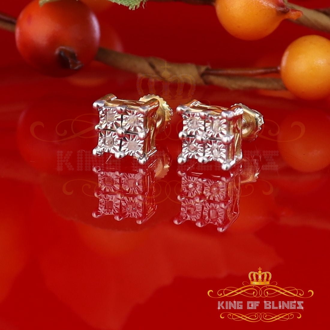 King of Bling's 0.10ct Diamond Stud Yellow 925 Sterling Silver Stud For Ladies Style Earrings