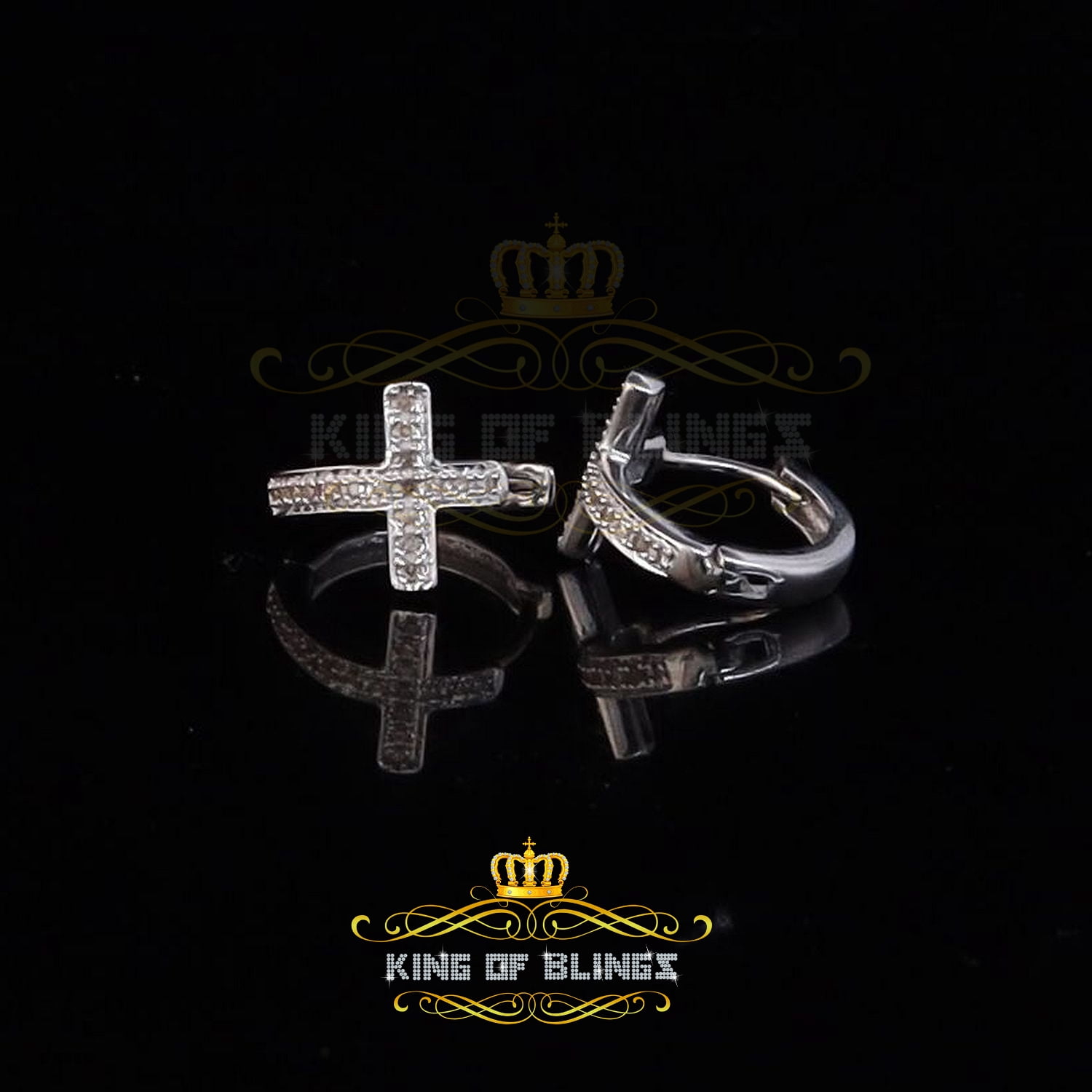 King of Bling's 0.15ct Diamond 925 Sterling Silver White Hoop Stud Earring For Men's / Women's