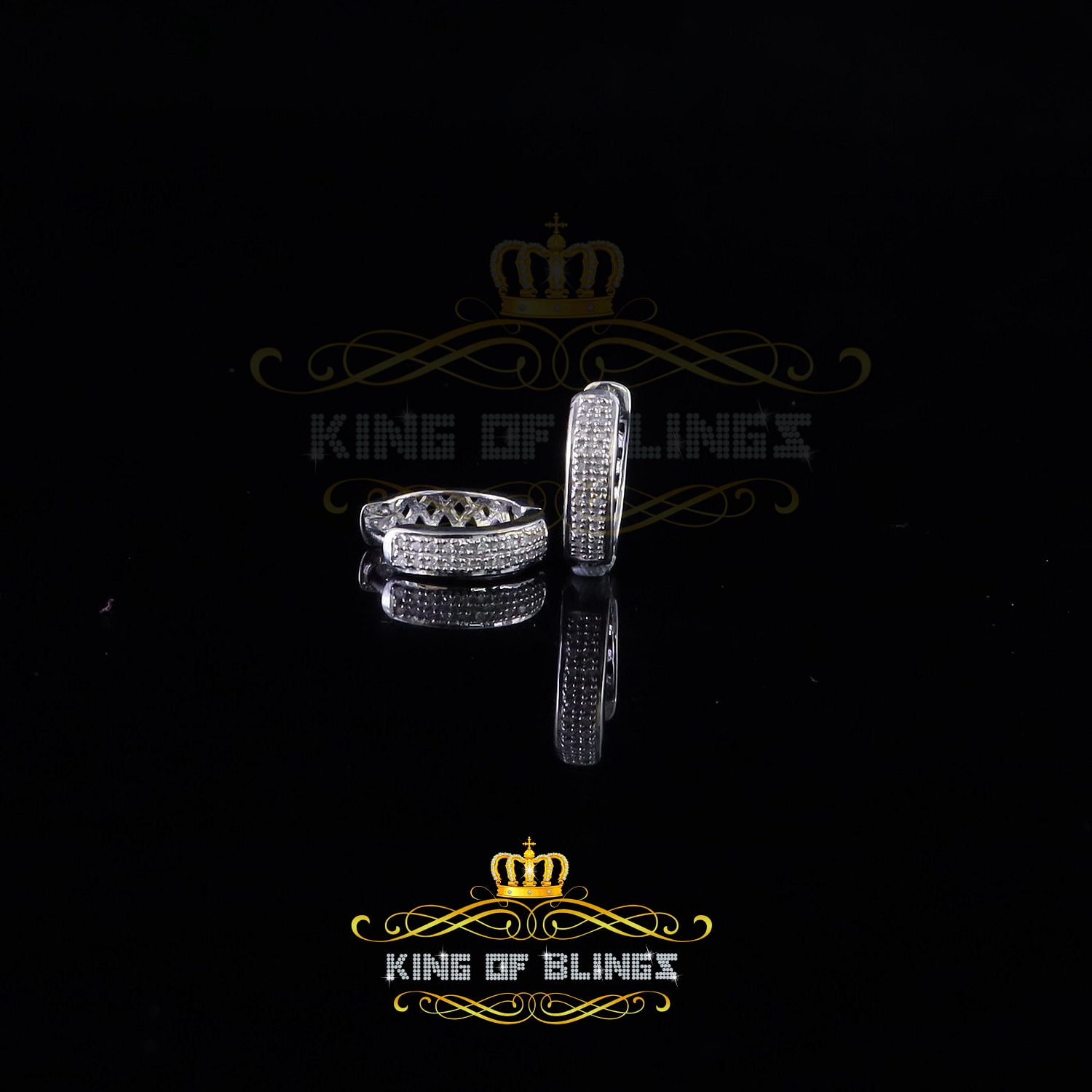 King of Bling's 0.15ct Diamond 925 Sterling Silver White Hoop Stud Earrings For Men's / Women's