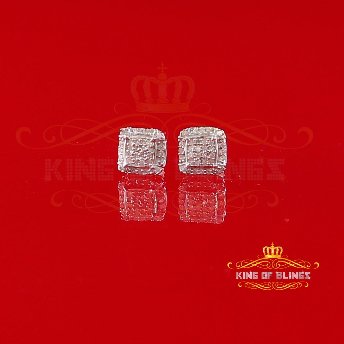 King of Bling's 0.15ct Diamond 925 Sterling Silver White Square Earring For Men's / Women's