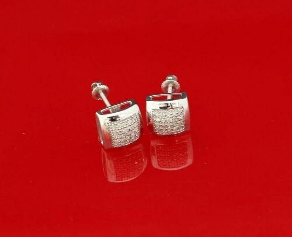 King of Bling's 0.15ct Diamond 925 Sterling Silver White Stud Women's/ Men's Square Earrings