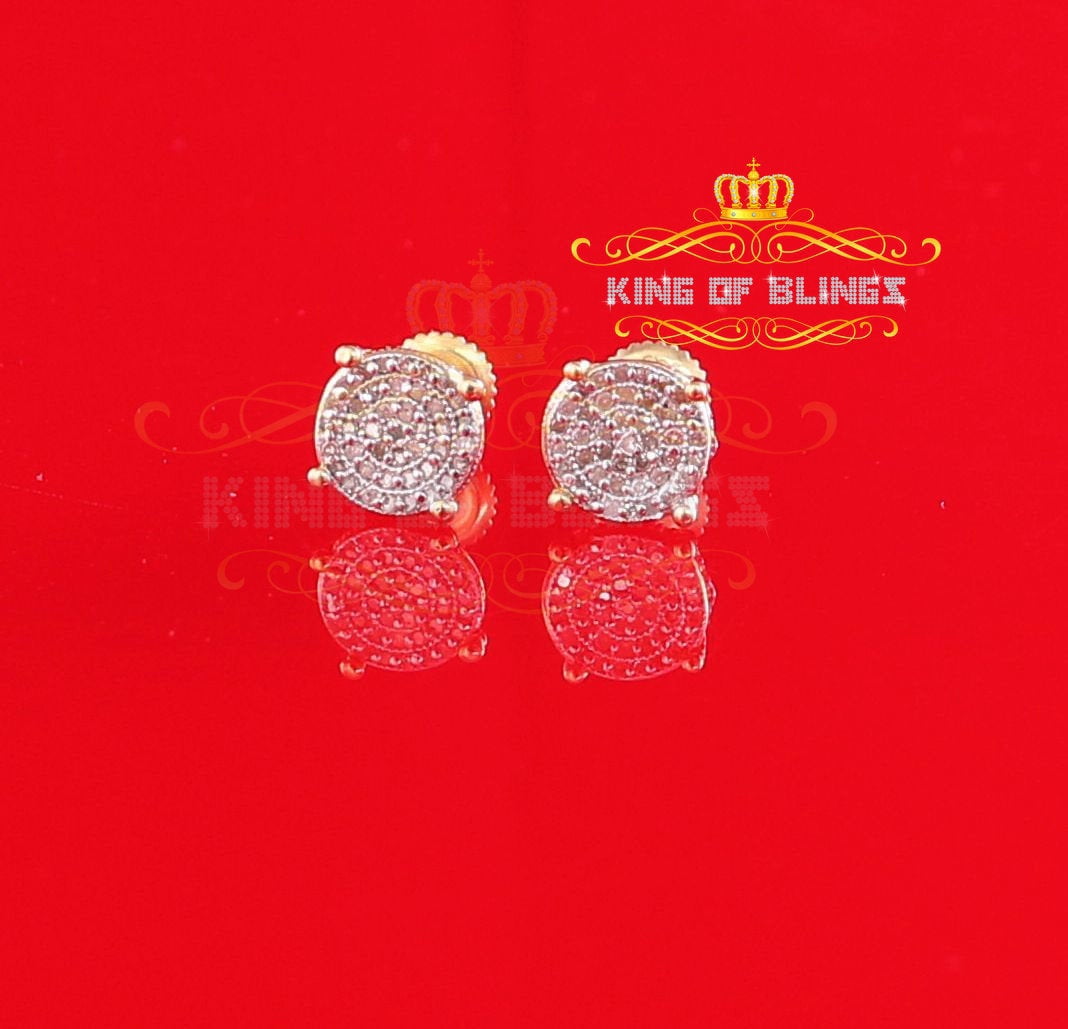 King of Bling's 0.15ct Diamond 925 Sterling Silver Yellow For Men & Women Round stud Earrings