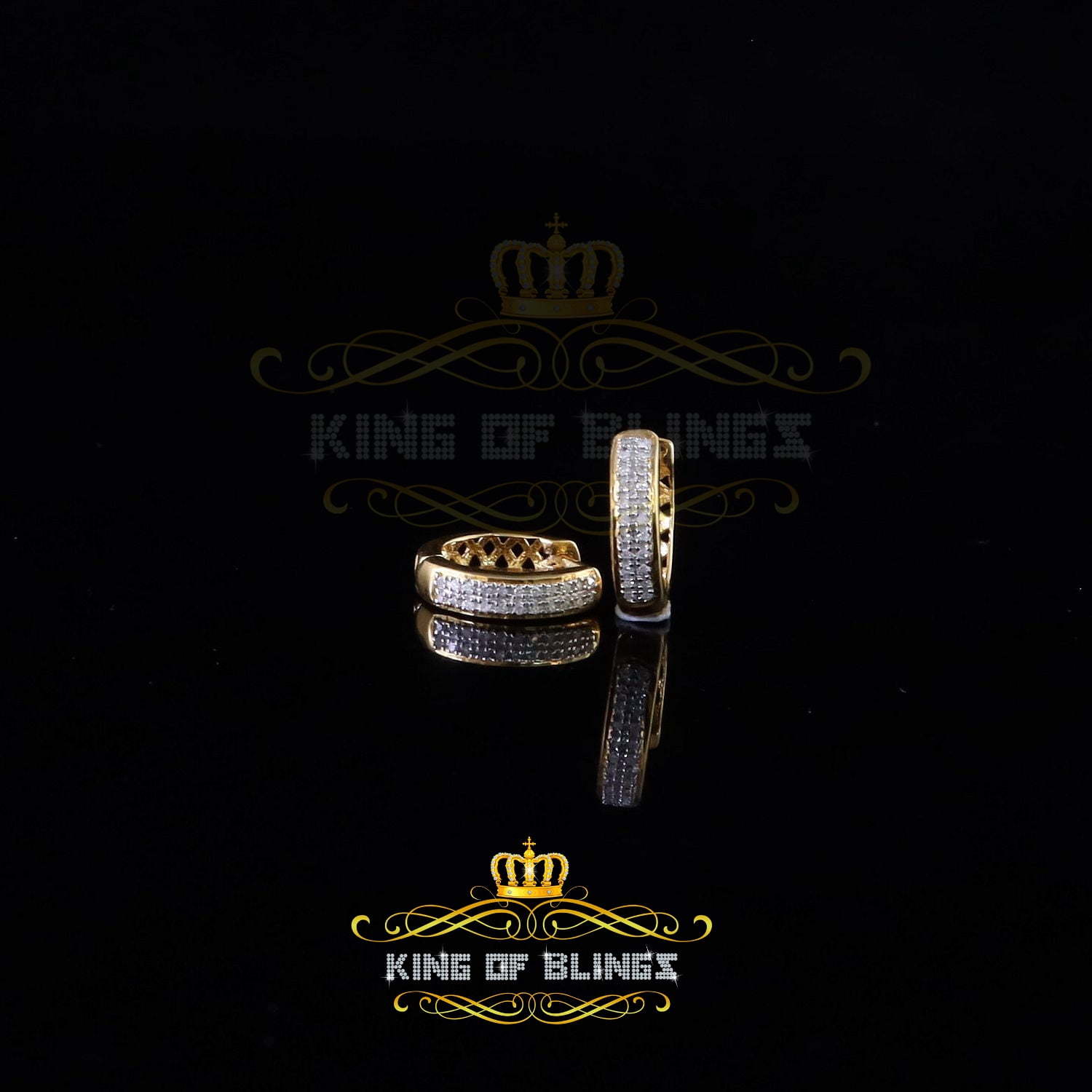 King of Bling's 0.15ct Diamond 925 Sterling Silver Yellow Hoop Stud Earrings For Men's / Women's