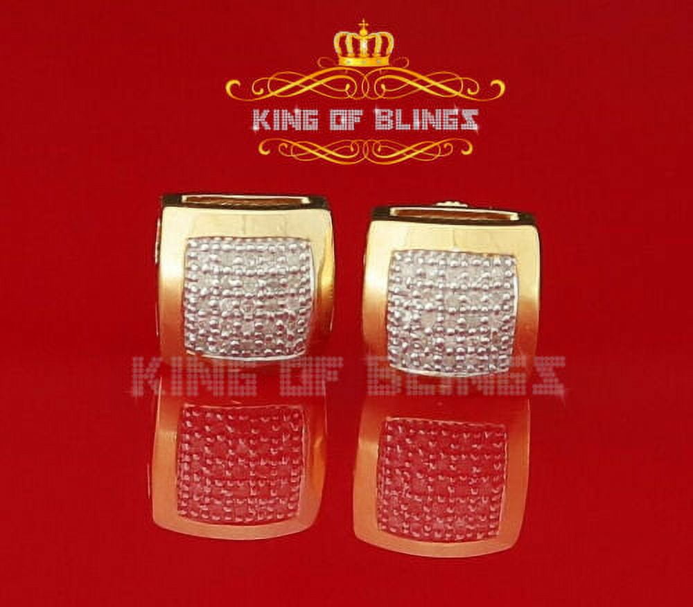 King of Bling's 0.15ct Diamond 925 Sterling Silver Yellow Stud Women's/ Men's Square Earrings