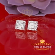 King of Blings 0.15ct Diamond 925 White Set Silver Hip Hop Square Earrings For Womens & Mens
