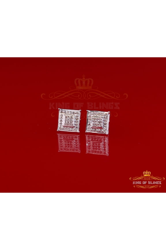King of Bling's 0.15ct Diamond 925 White Sterling Silver Hip Hop Men's & Women's Square Earring