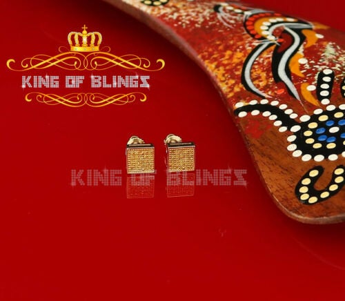 King of Bling's 0.15ct Diamond 925 stud Sterling Silver Yellow Women's/ Men's Square Earrings