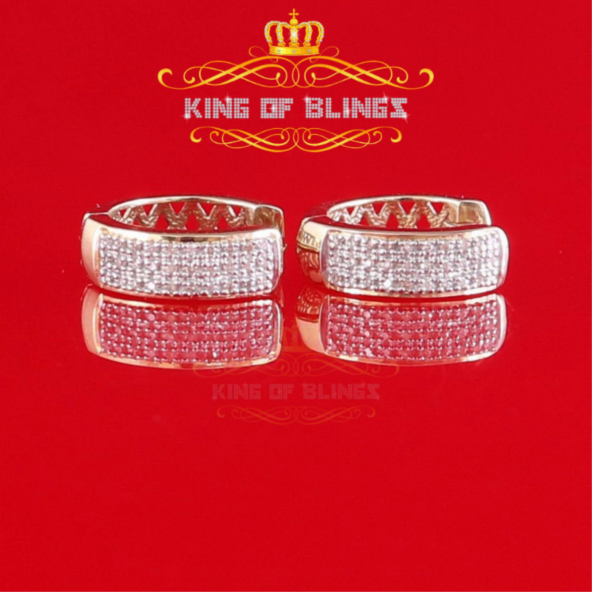King of Bling's 0.15ct Diamond Sterling Silver Yellow H oop Stud Earrings For Men's / Women's