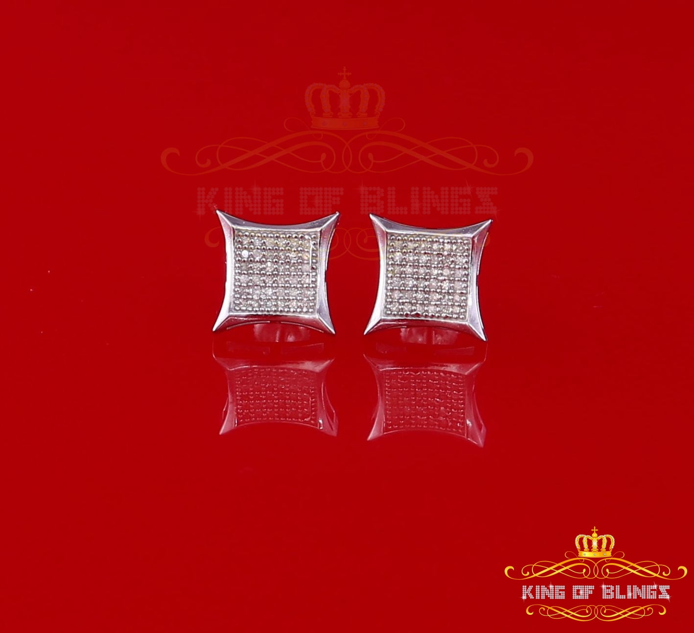 King of Bling's 0.20ct Diamond 925 Sterling Silver White Square Earrings For Men's / Women's